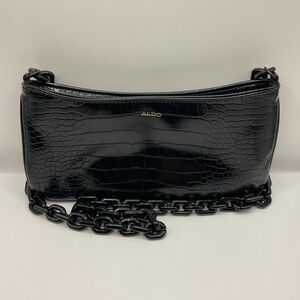 Aldo Griregann Small Shoulder Purse in Black Faux Leather Crocodile Texture Bag